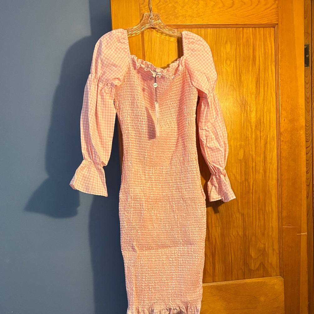 SNDYS. Pink Gingham Midi Dress
